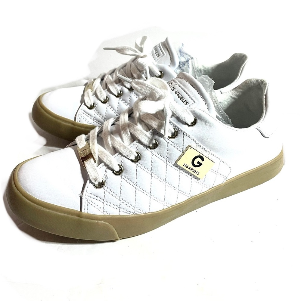 Womens white sneakers Guess Los Angeles Quilted Shoes w/ gold embellishments